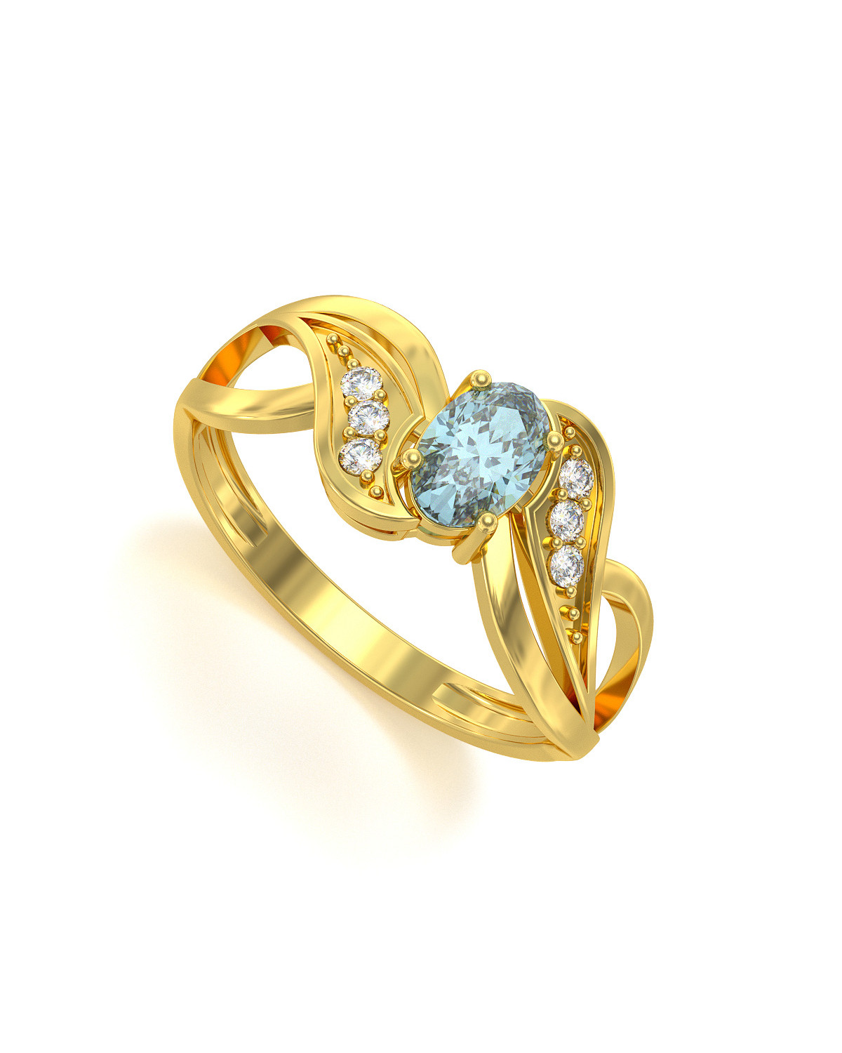 Gold Aquamarine Diamonds Ring 2.09grs