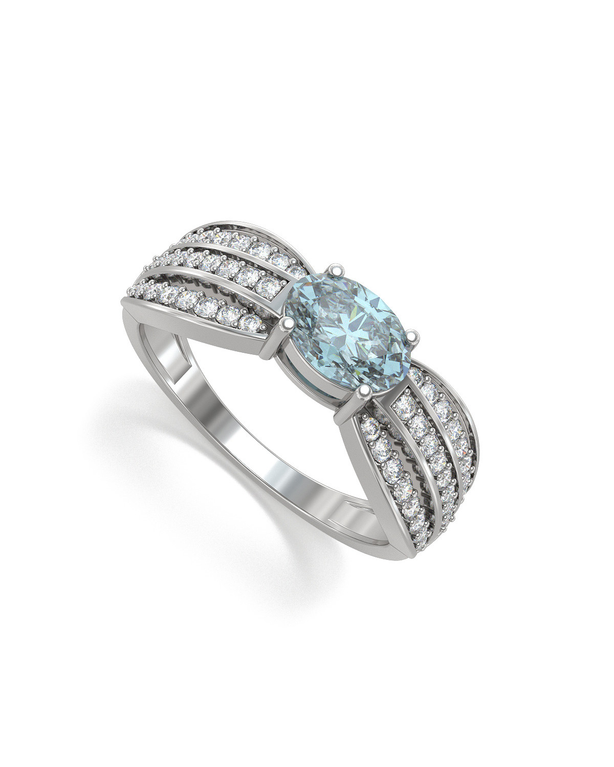 925 Silber Aquamarin Diamanten Ringe 2.89grs