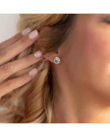 925 Silver Aquamarine Diamonds Earrings