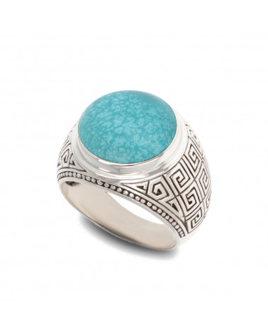 Handmade Men's Designer Ring- Labradorite cabochon biker ring with rhodium 925 sterling silver
