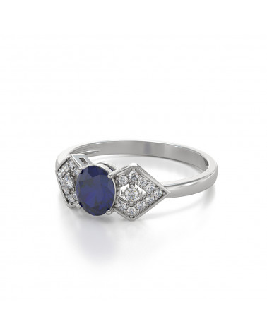 Bague Saphir et diamants sur Argent 925 2.234grs