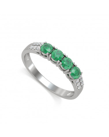925 Silver Emerald Diamonds Ring
