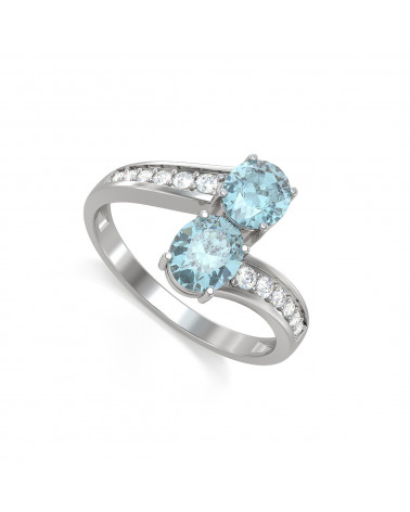 925 Silber Aquamarin Diamanten Ringe ADEN - 1