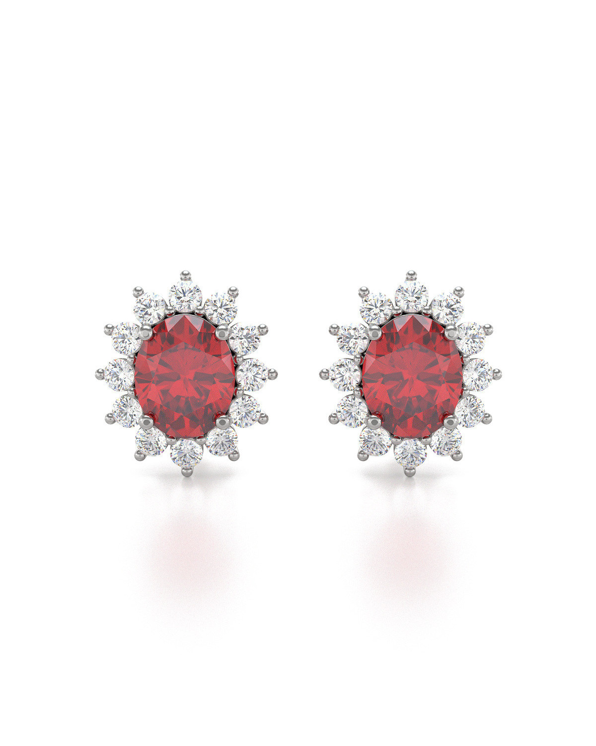 Boucles d'oreille Or Blanc et Rubis Forme Marquise 1.25grs