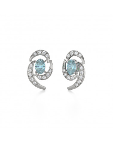 925 Silber Aquamarin Diamanten Ohrringe ADEN - 3