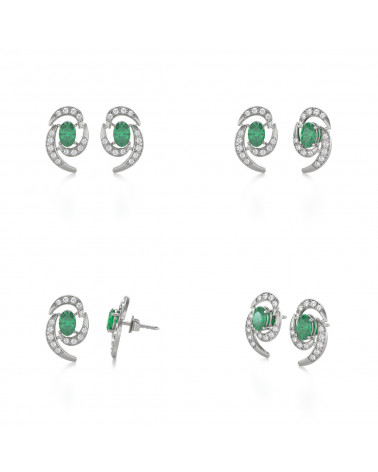 925 Silver Emerald Diamonds Earrings ADEN - 2
