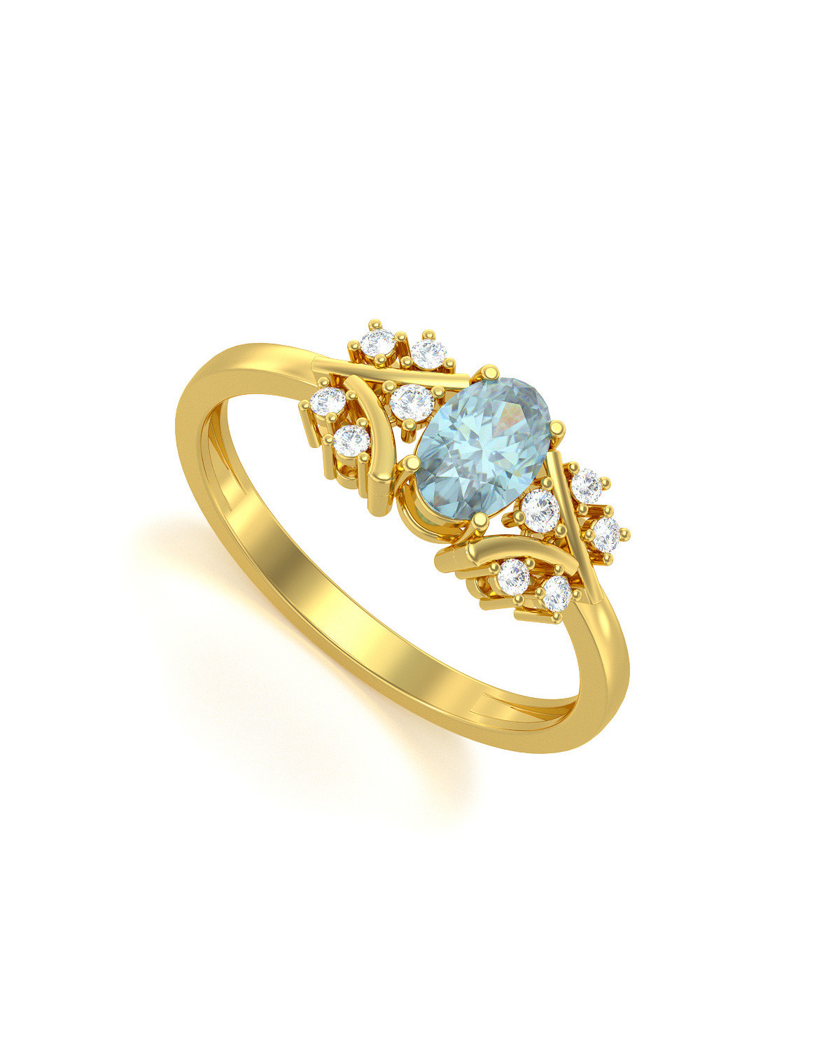 Gold Aquamarine Diamonds Ring 1.556grs ADEN - 1