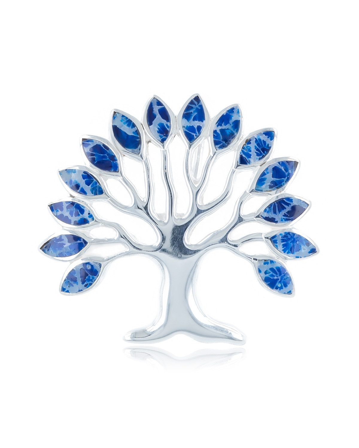 Pendentif arbre de vie  argent 925 et feuillage corail bleu