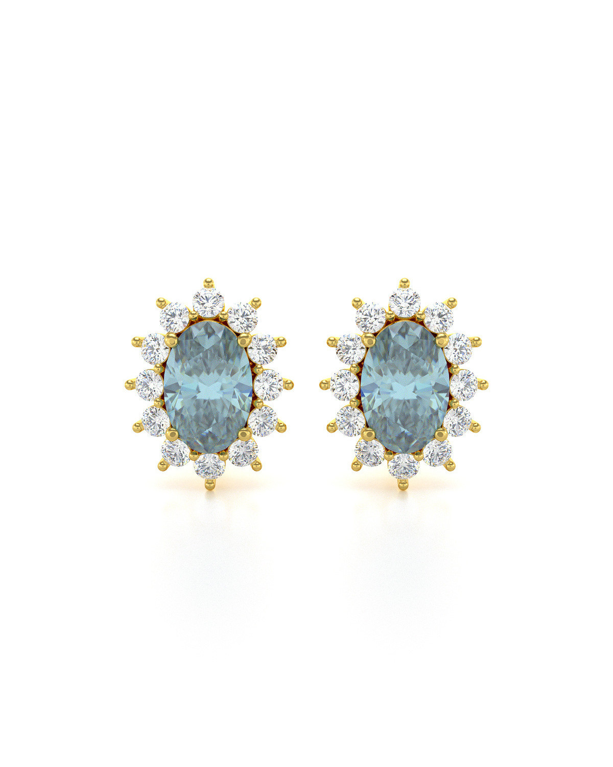 Gold Aquamarine Diamonds Earrings