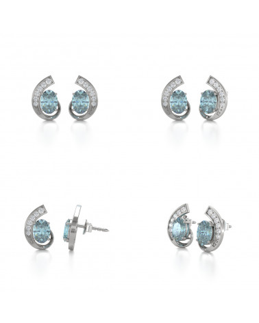 925 Silber Aquamarin Diamanten Ohrringe ADEN - 2