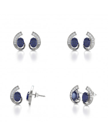 925 Silver Sapphire Diamonds Earrings ADEN - 2