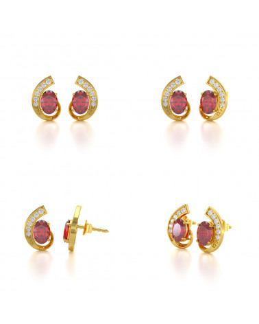 Boucles d'oreille Or Jaune Rubis et Diamants 2.10grs ADEN - 2