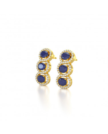 14K Gold Sapphire Diamonds Earrings ADEN - 4
