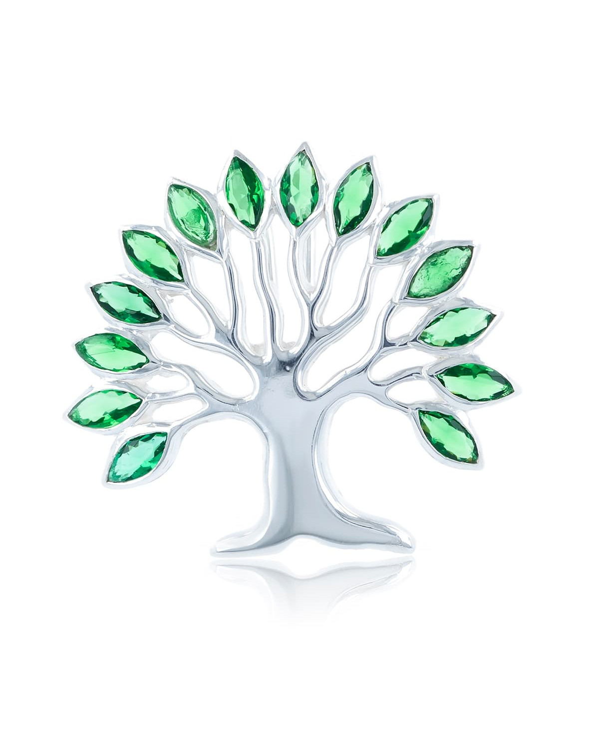 Pendentif en forme d'arbre de vie zircon vert sur argent
