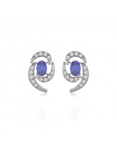 925 Silver Tanzanite Diamonds Earrings ADEN - 1