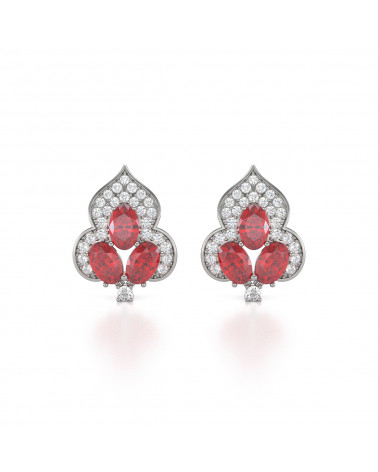 925 Silver Ruby Diamonds Earrings ADEN - 1