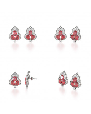 Boucles d'oreille Rubis et Diamants sur Argent 925 3.5grs ADEN - 2