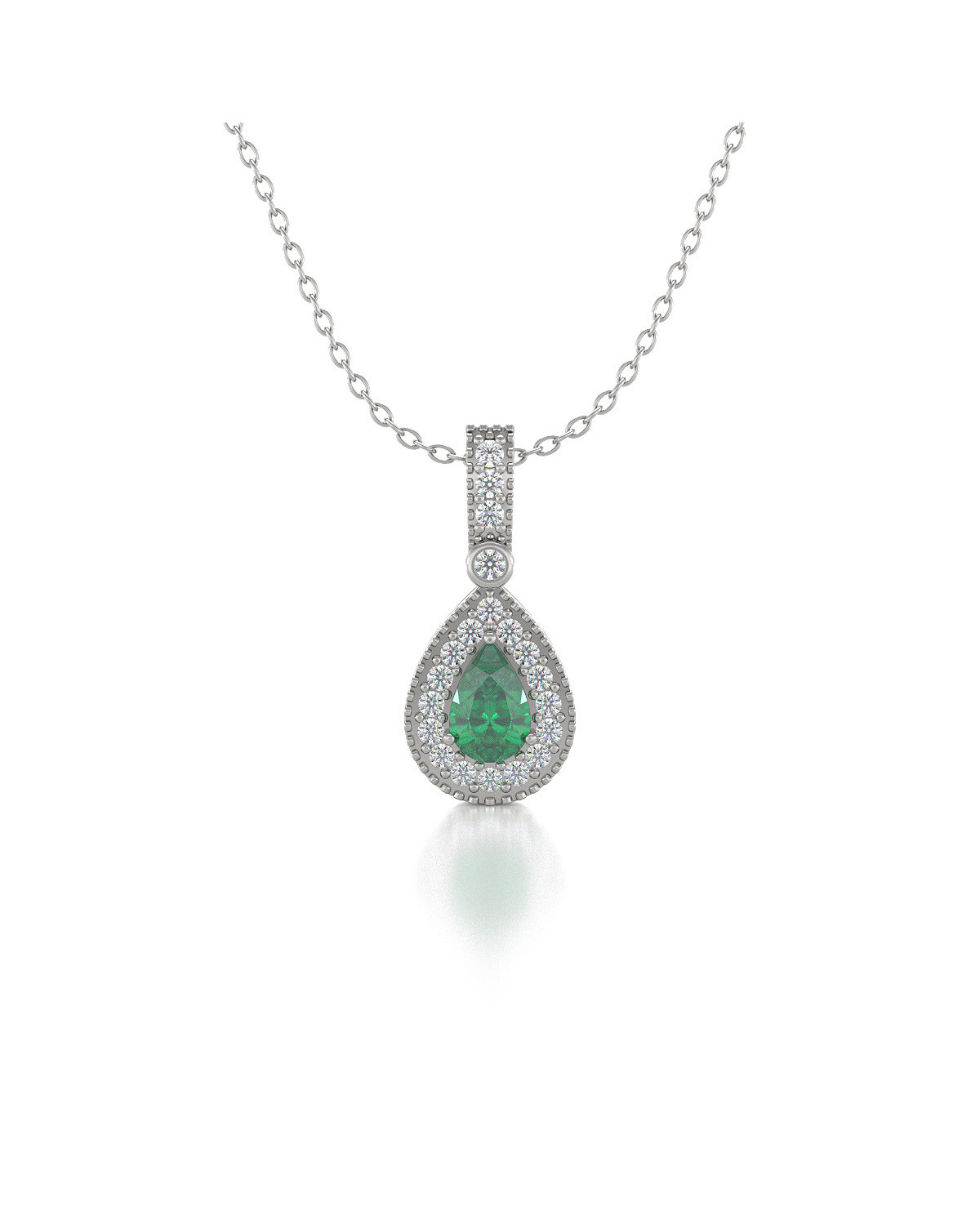 925 Silver Emerald Diamonds Necklace Pendant Chain included