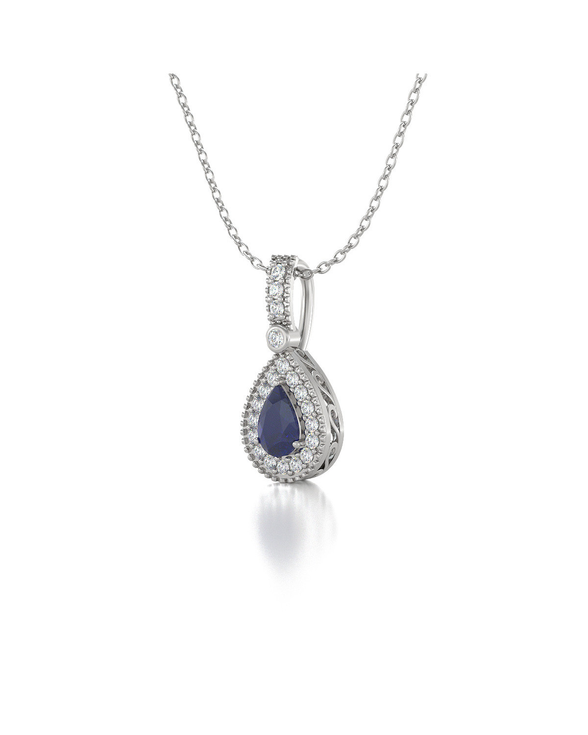 Collier Pendentif Saphir et Diamant Chaine Argent 925 incluse 1.55grs