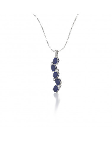 925 Silver Sapphire Diamonds Necklace Pendant Chain included ADEN - 3