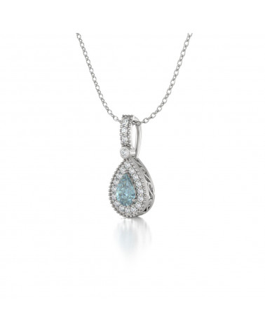 925 Silver Aquamarine Diamonds Necklace Pendant Chain included ADEN - 3
