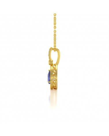 Collar Colgante de Oro 14K Tanzanita y Diamantes Cadena Oro incluida ADEN - 4