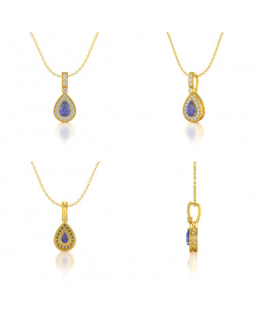 14K Gold Tanzanite Diamonds Necklace Pendant Gold Chain included ADEN - 2