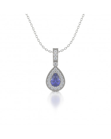 925 Silver Tanzanite Diamonds Necklace Pendant Chain included ADEN - 1