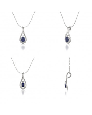 925 Silver Sapphire Diamonds Necklace Pendant Chain included ADEN - 2