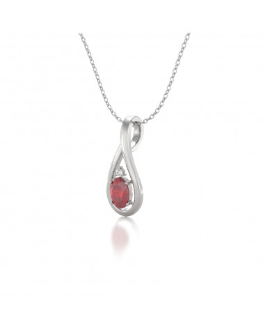925 Silver Ruby Diamonds Necklace Pendant Chain included ADEN - 3