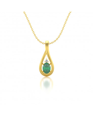 Collar Colgante de Oro 14K Esmeralda y Diamantes Cadena Oro incluida ADEN - 1