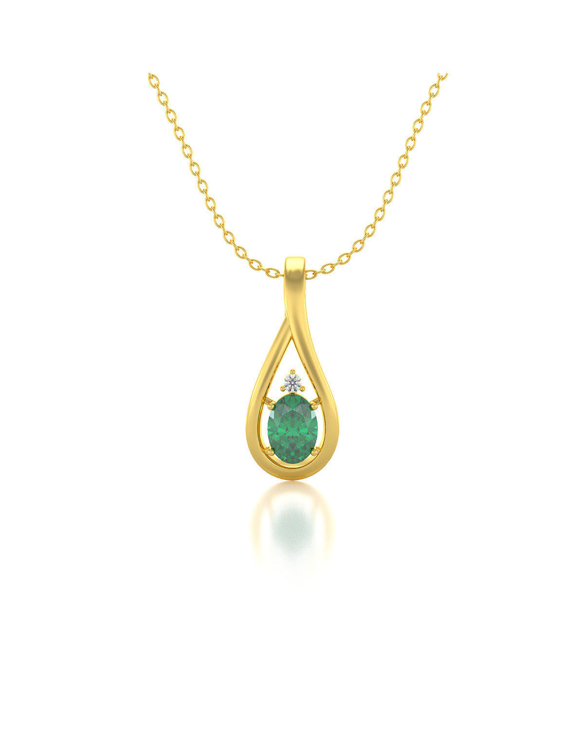 Colgante Pendente in Oro 14K Smeraldo Diamanti Catena Oro inclusa