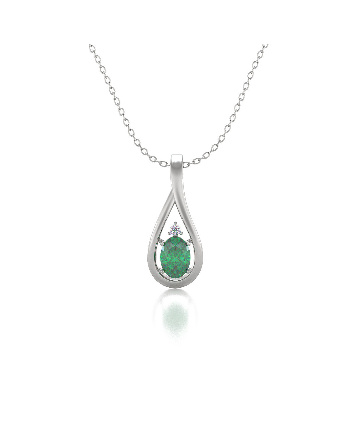 Colgante Pendente Smeraldo Diamanti Catena Argento inclusa