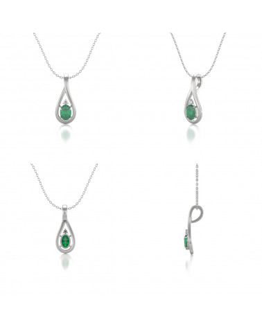 Colgante Pendente Smeraldo Diamanti Catena Argento inclusa ADEN - 2