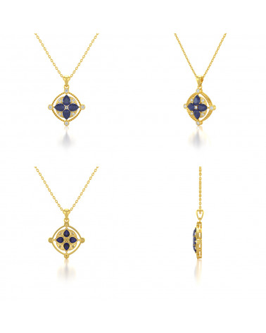 Collar Colgante de Oro 14K Zafiro y Diamantes Cadena Oro incluida ADEN - 2
