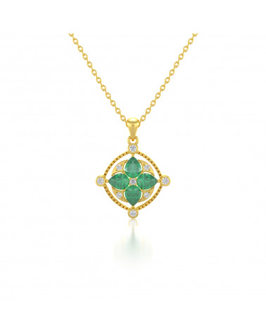 14K Gold Emerald Diamonds Necklace Pendant Gold Chain included ADEN - 1