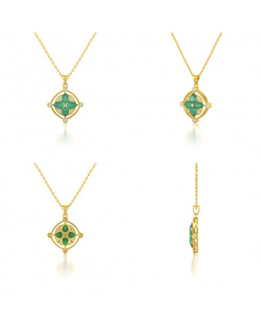 Colgante Pendente in Oro 14K Smeraldo Diamanti Catena Oro inclusa ADEN - 2