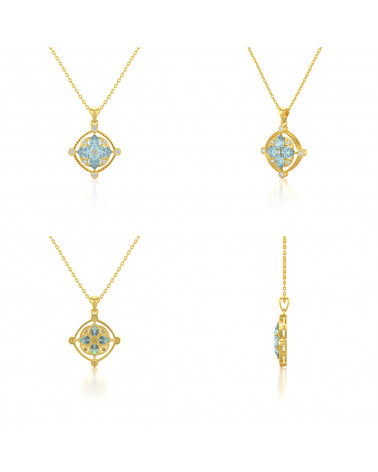 14K Gold Aquamarine Diamonds Necklace Pendant Gold Chain included ADEN - 2