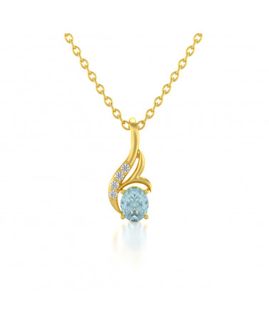 14K Gold Aquamarine Diamonds Necklace Pendant Gold Chain included ADEN - 1
