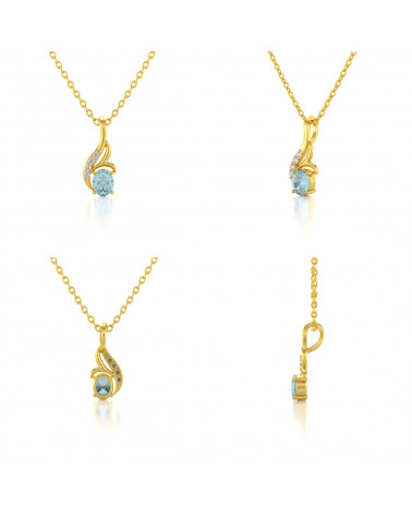 14K Gold Aquamarine Diamonds Necklace Pendant Gold Chain included ADEN - 2