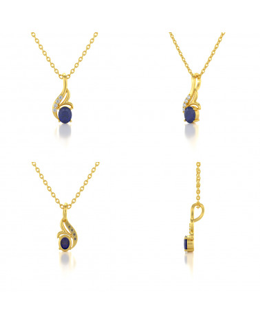 14K Gold Sapphire Diamonds Necklace Pendant Gold Chain included ADEN - 2