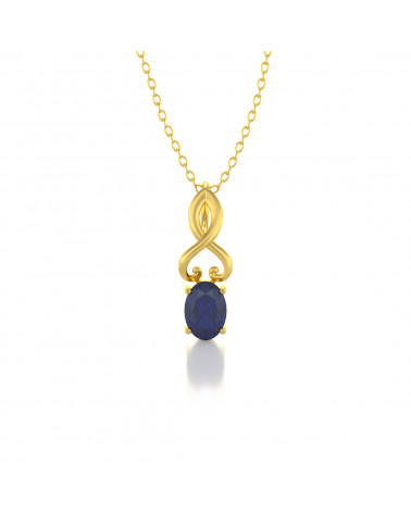 14K Gold Sapphire Necklace Pendant Gold Chain included ADEN - 1