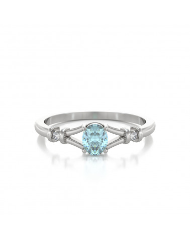 Bague Or Blanc Solitaire Aigue-Marine et diamants 2.094grs ADEN - 2