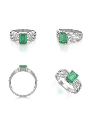 925 Silver Emerald Diamonds Ring ADEN - 2