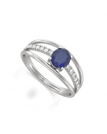 925 Silver Sapphire Diamonds Ring ADEN - 1
