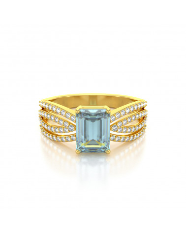 Gold Aquamarine Diamonds Ring ADEN - 3
