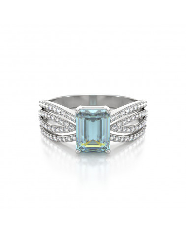 925 Silver Aquamarine Diamonds Ring ADEN - 3