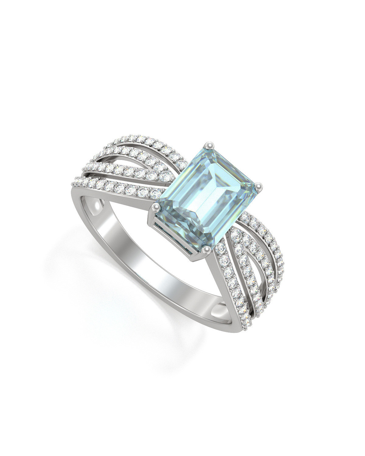 925 Silver Aquamarine Diamonds Ring ADEN - 1