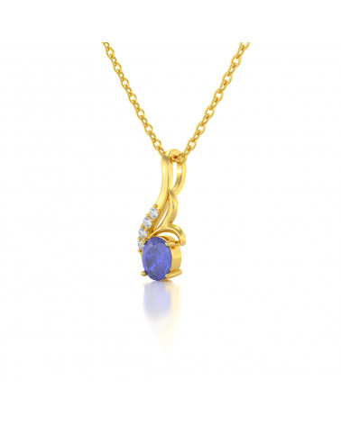 Gold Tanzanite Diamonds Necklace Pendant Gold Chain included ADEN - 3