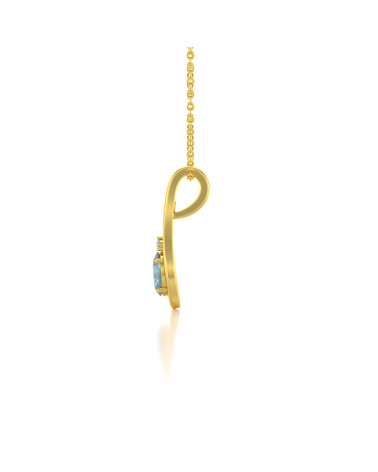 14K Gold Aquamarine Necklace Pendant Gold Chain included ADEN - 4